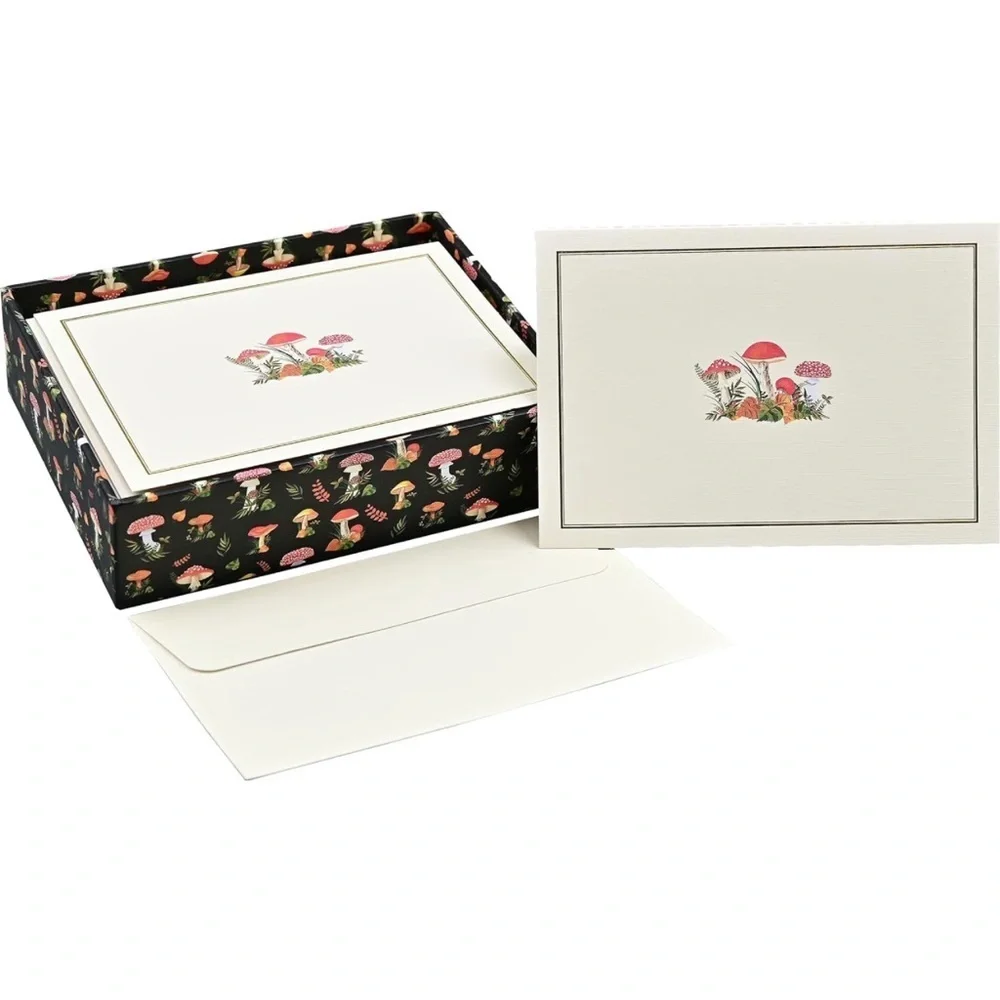 Mushrooms Note Cards | 14 Cards with Embellished Toadstools, NWT